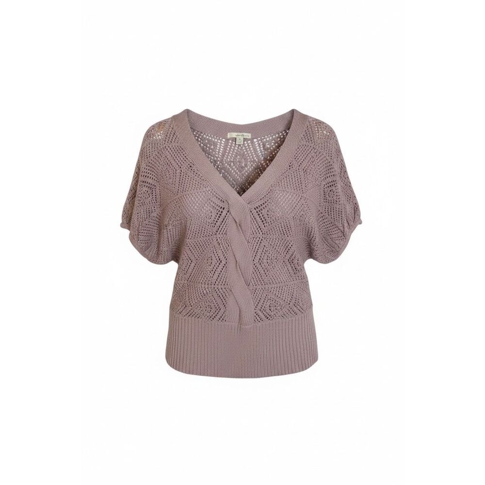 Twenty One Mauve Open Knit Crochet Twist Front Dolman Sweater Top S/P